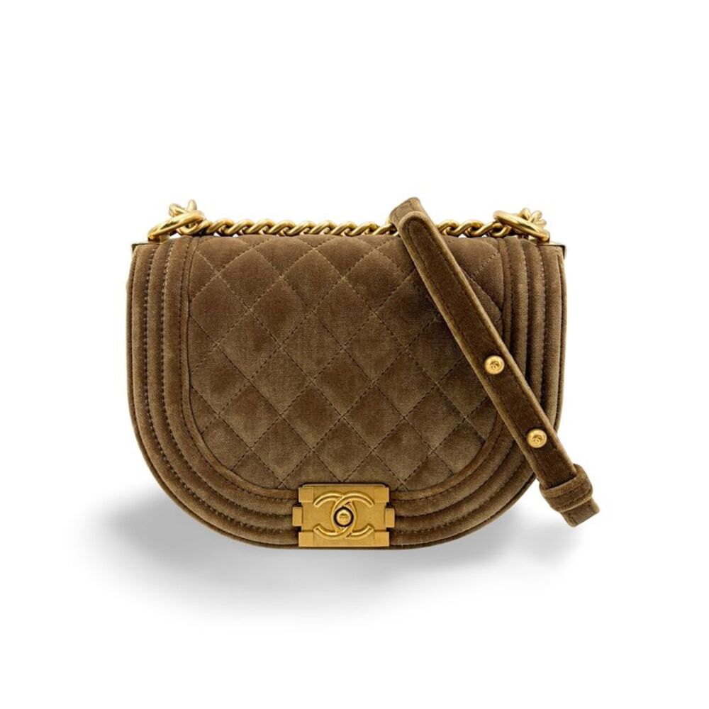 Chanel Boy Curved Messenger Quilted Velvet Brown Suede Shoulder Bag Bag